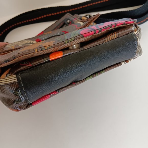 Sakroots Brown Peace Print Coated Canvas Small Flap Messenger Bag 8"x7"x1" - Picture 5 of 16